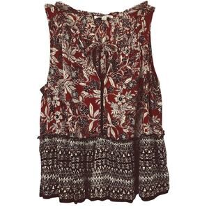 Patrons of Peace Women Sleeveless Floral Tank Top Brown Tribal Boho Size Small